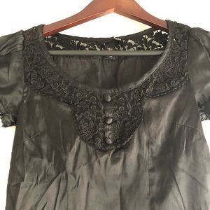 Black lace short sleeve silky top